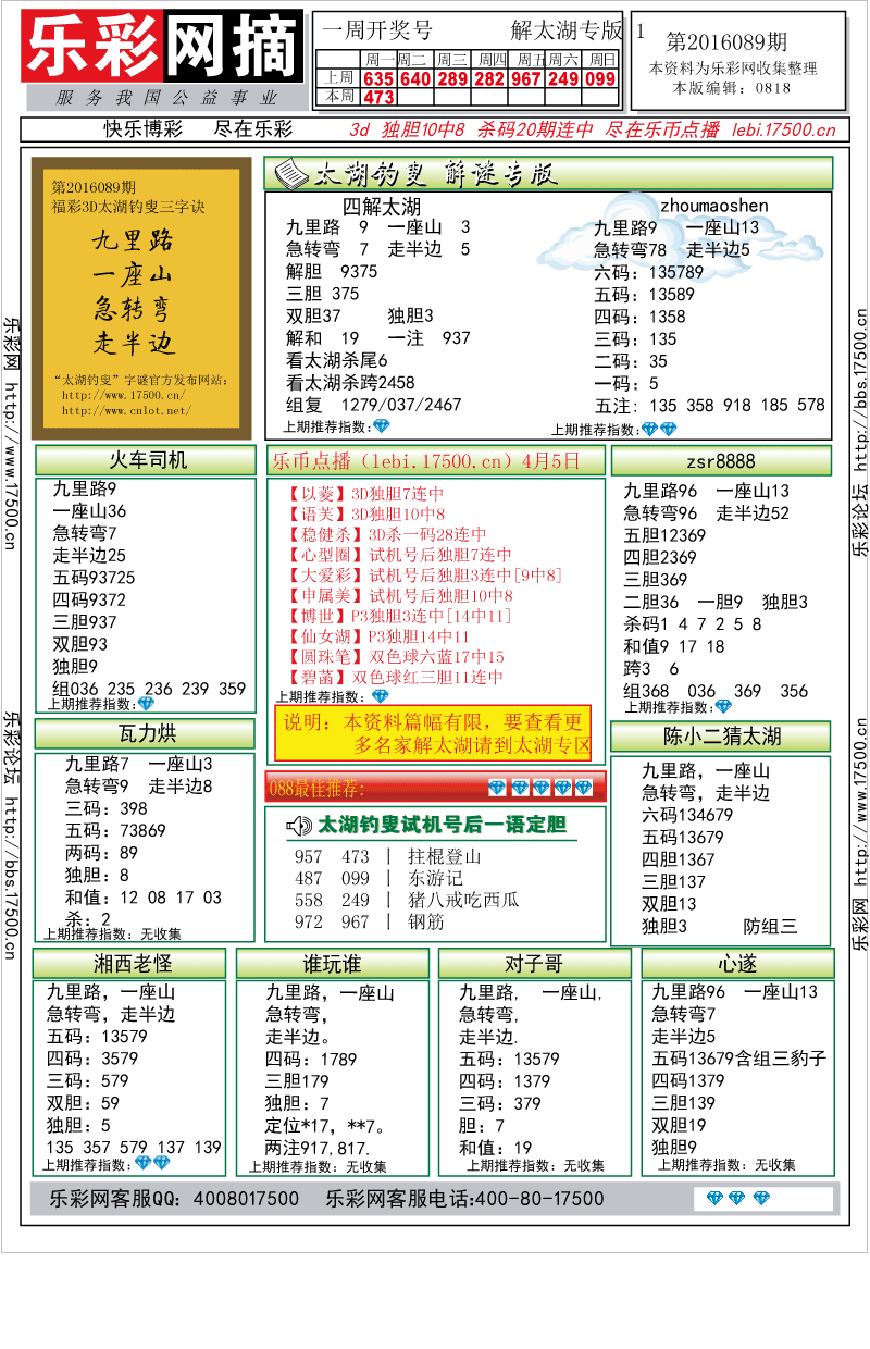 乐彩网摘_福彩3D2016089期★字谜总汇★解太湖★预测版