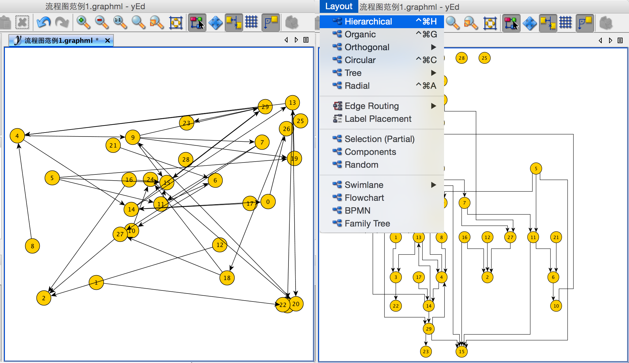 yEd 布局菜单和范例