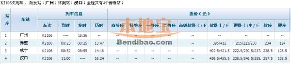 K2106列车时刻表（广州