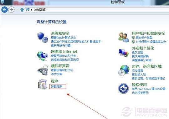 Win8控制面板卸载程序