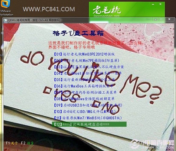 老毛桃的PE启动界面