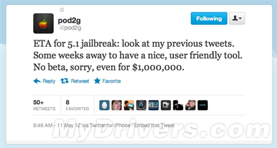 Pod2g：iOS 5.1完美越狱工具几周内发布正式版