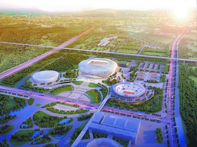 武汉光谷国际网球中心鸟瞰效果图。