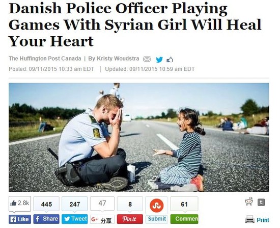  丹麦帅哥警察陪叙利亚难民小女孩玩游戏