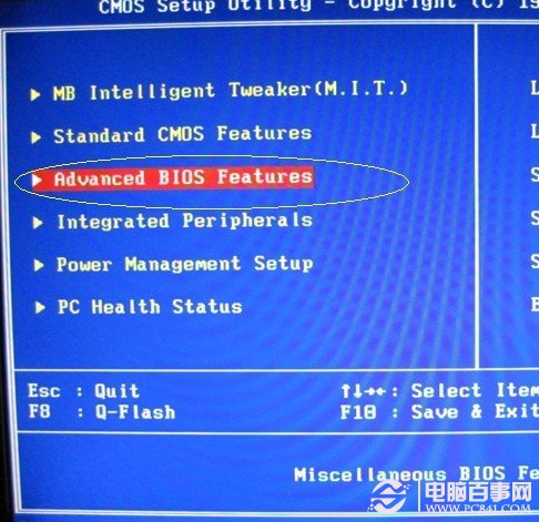 进入Advanced BIOS Features设置项
