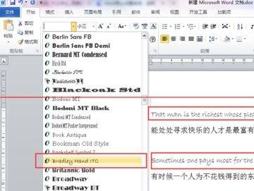 如何把word的英文和汉语字体分别设置