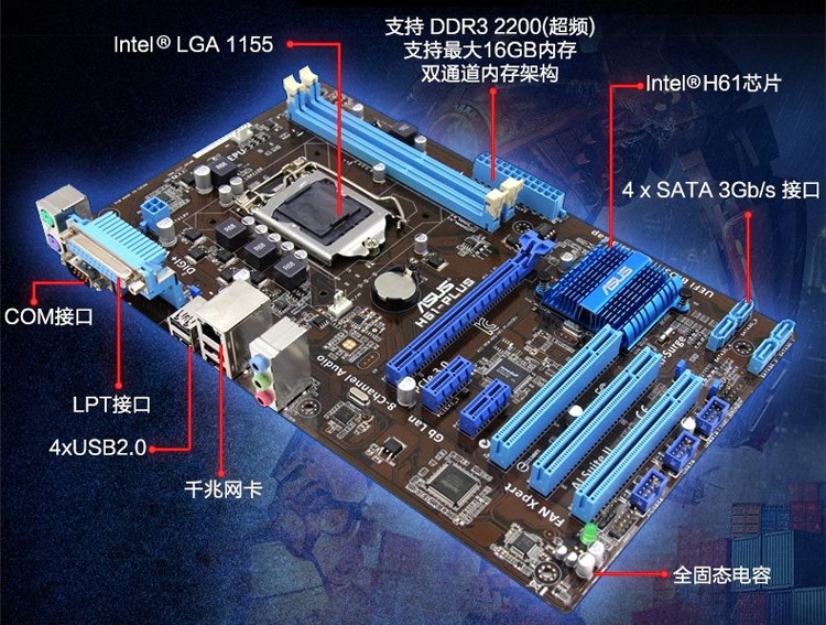华硕H61+DDR3+三星2G(机箱内部图)