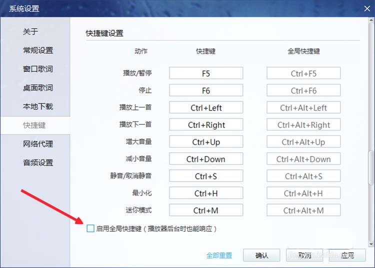 酷我音乐快捷键