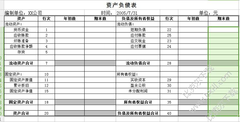 公司资产负债表模板
