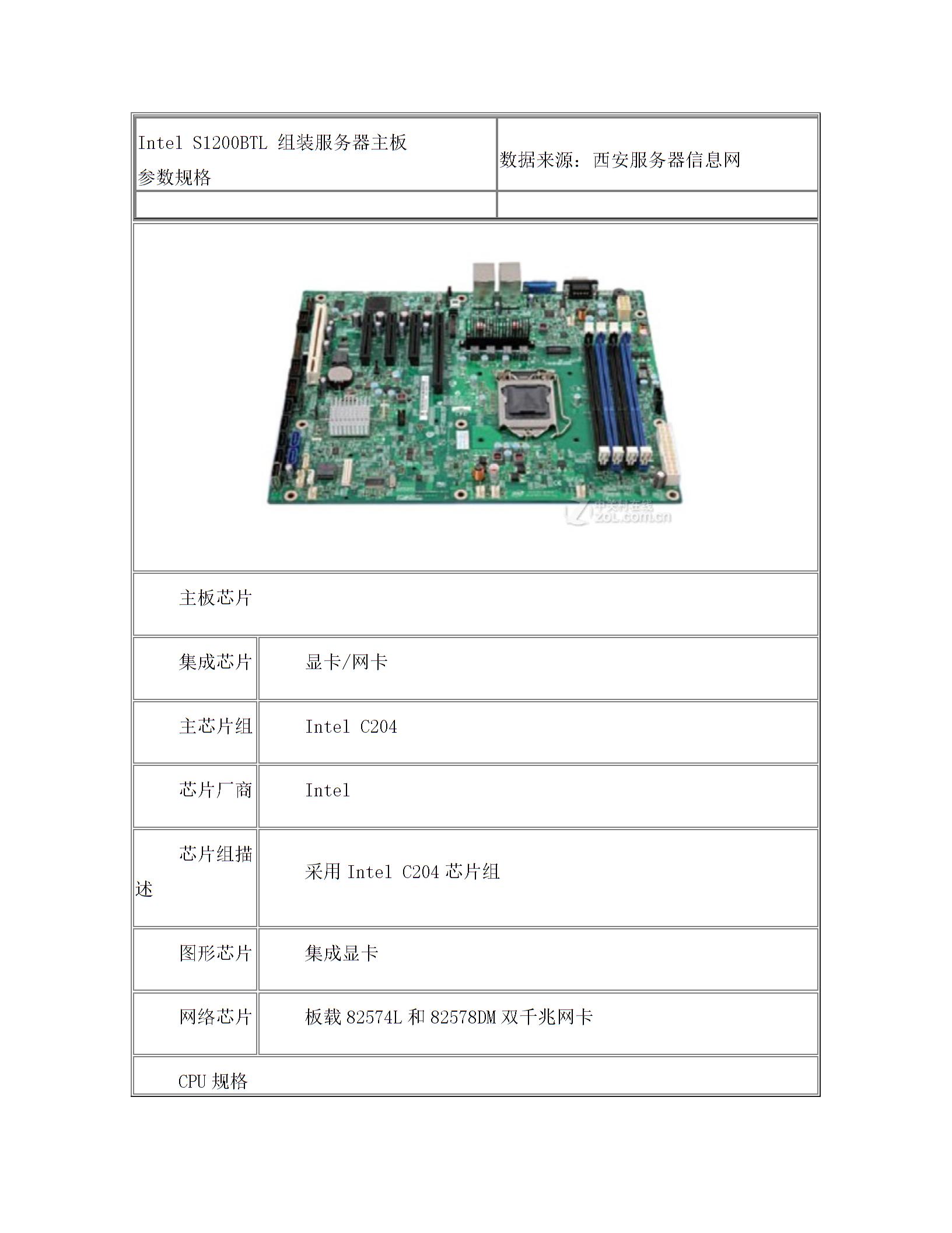 
IntelS1200E31200BTL组装服务器主板参数规格(图)