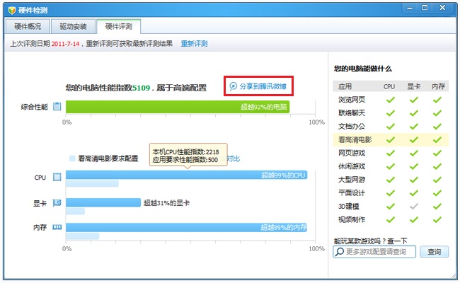 电脑管家硬件评测