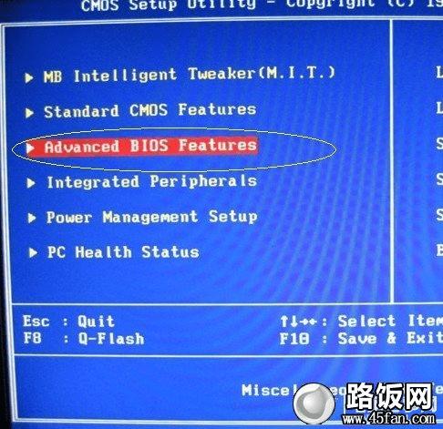 进入Advanced BIOS Features设置项