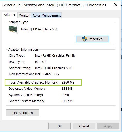 Available graphics memory