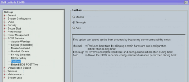 在 BIOS 中将 Fastboot 设置配置为 Thorough