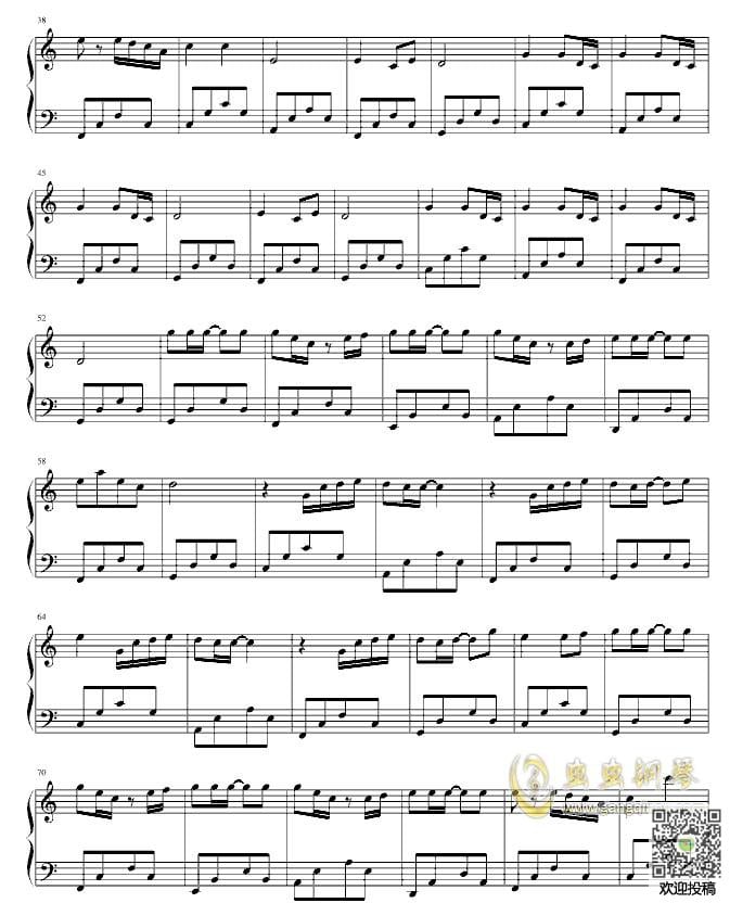 菊次郎的夏天C调简易版钢琴谱