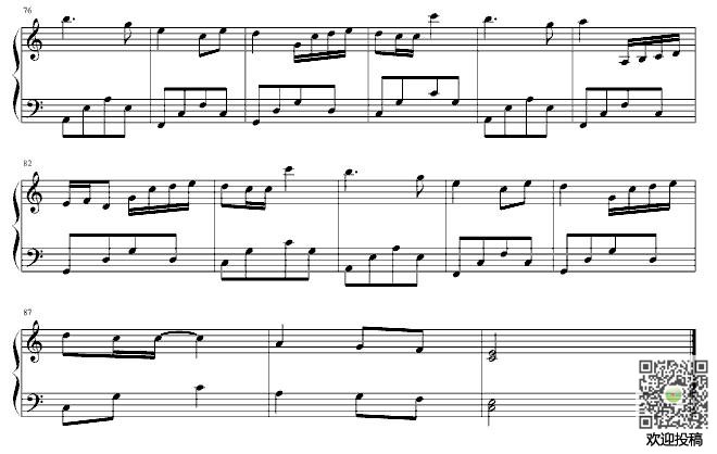 菊次郎的夏天C调简易版钢琴谱