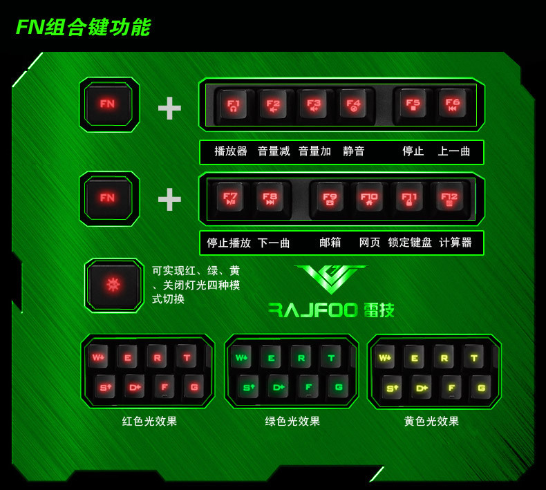 雷技帝龙三色背光游戏键盘