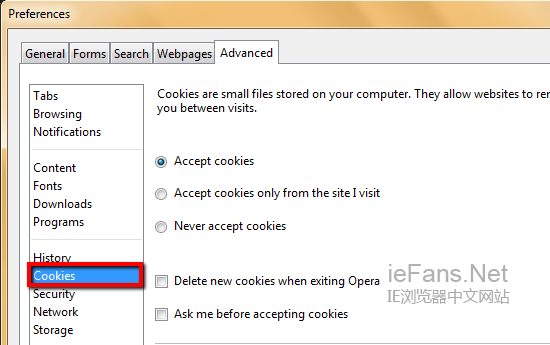 “cookie”选项卡