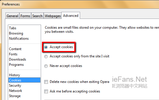 选择“接受 Cookie”
