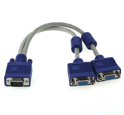 电脑视频一分二VGA转接线实泰 VGA一分二连接线 vga 1分2分屏器 vga一拖二电脑显示器线