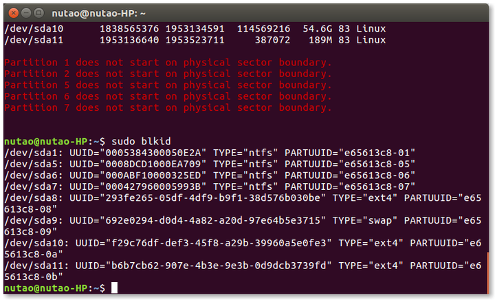ubuntu 硬盘分区工具