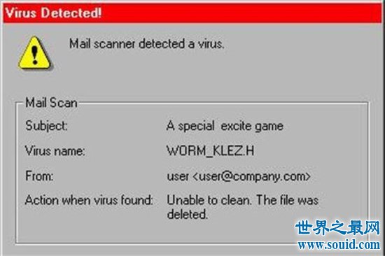 世界最厉害的电脑病毒排行，感染这些计算机病毒电脑秒瘫痪！(www.souid.com)