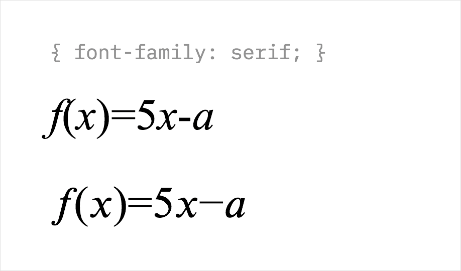 手动输入的「数学符号」和 Unicode 专门指定的数学符号，注意两者在宽度和形态上的区别