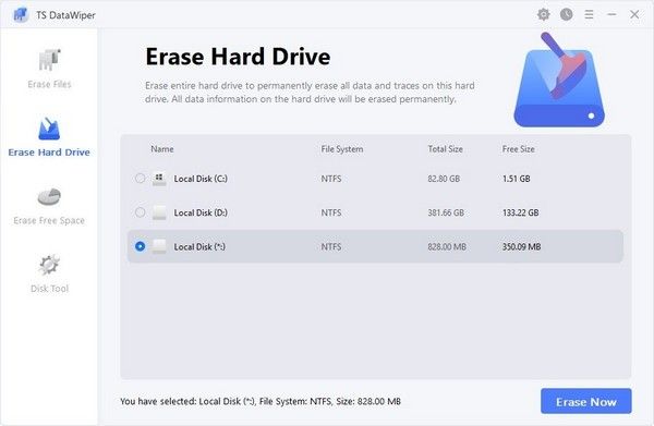TS DataWiper数据彻底删除软件界面